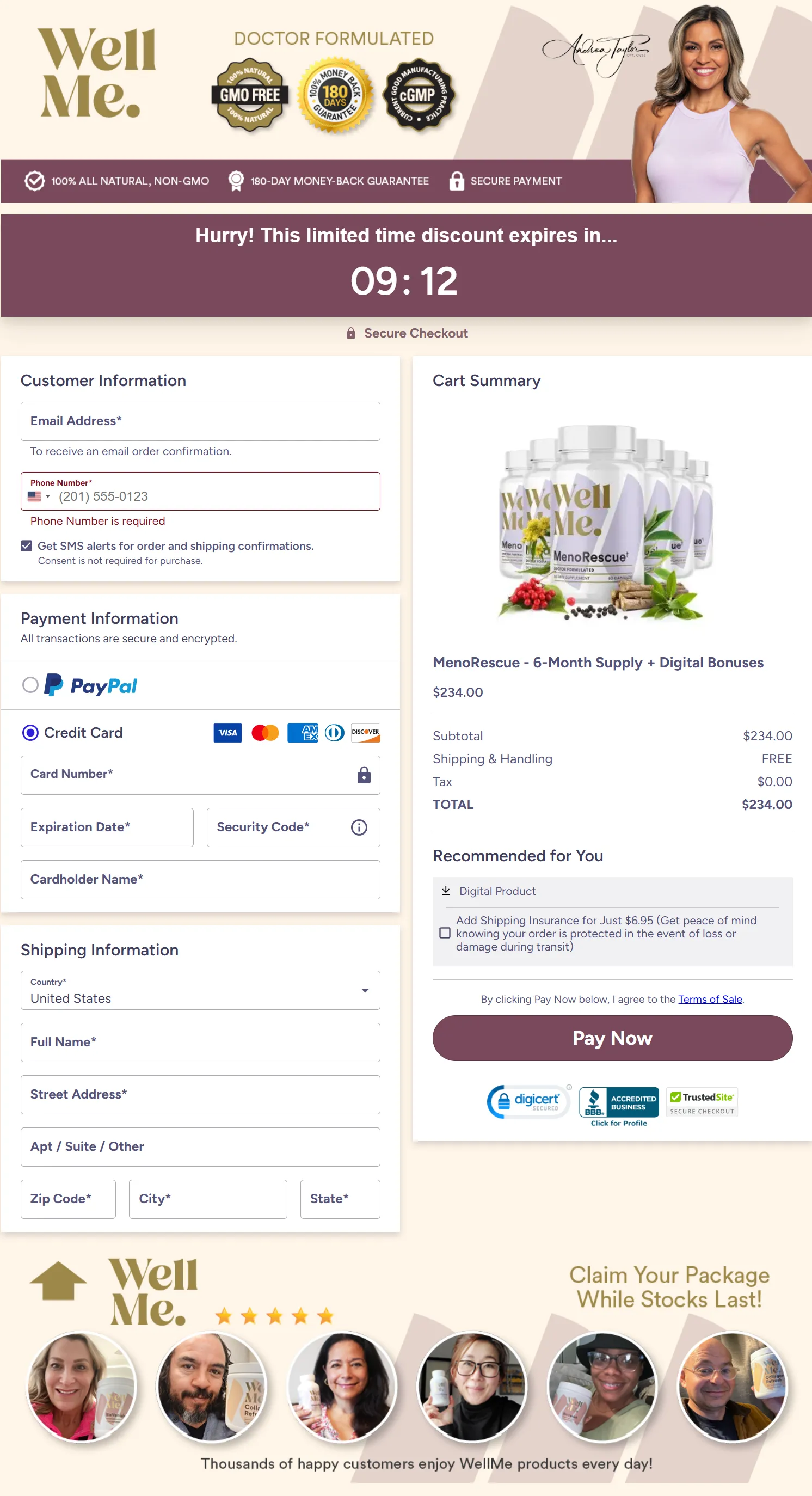 MenoRescue checkout page